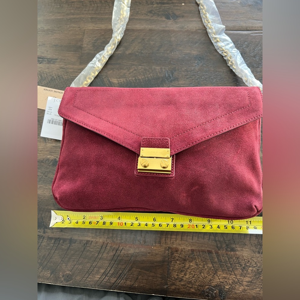 J. Crew Burgundy Suede Shoulder Bag with Gold Clasp - Picture 4 of 6